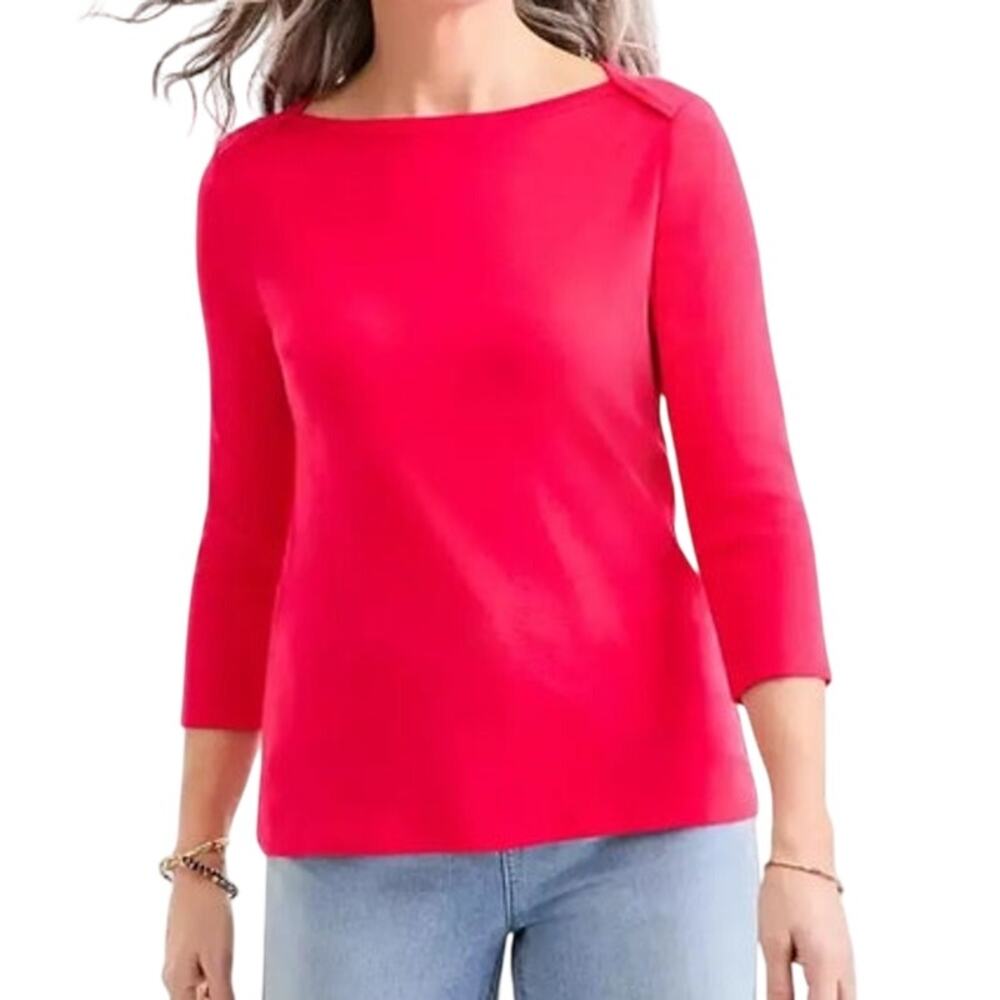 Style & Co. Plus Size Pima Cotton 3/4-Sleeve Top in Tango Red